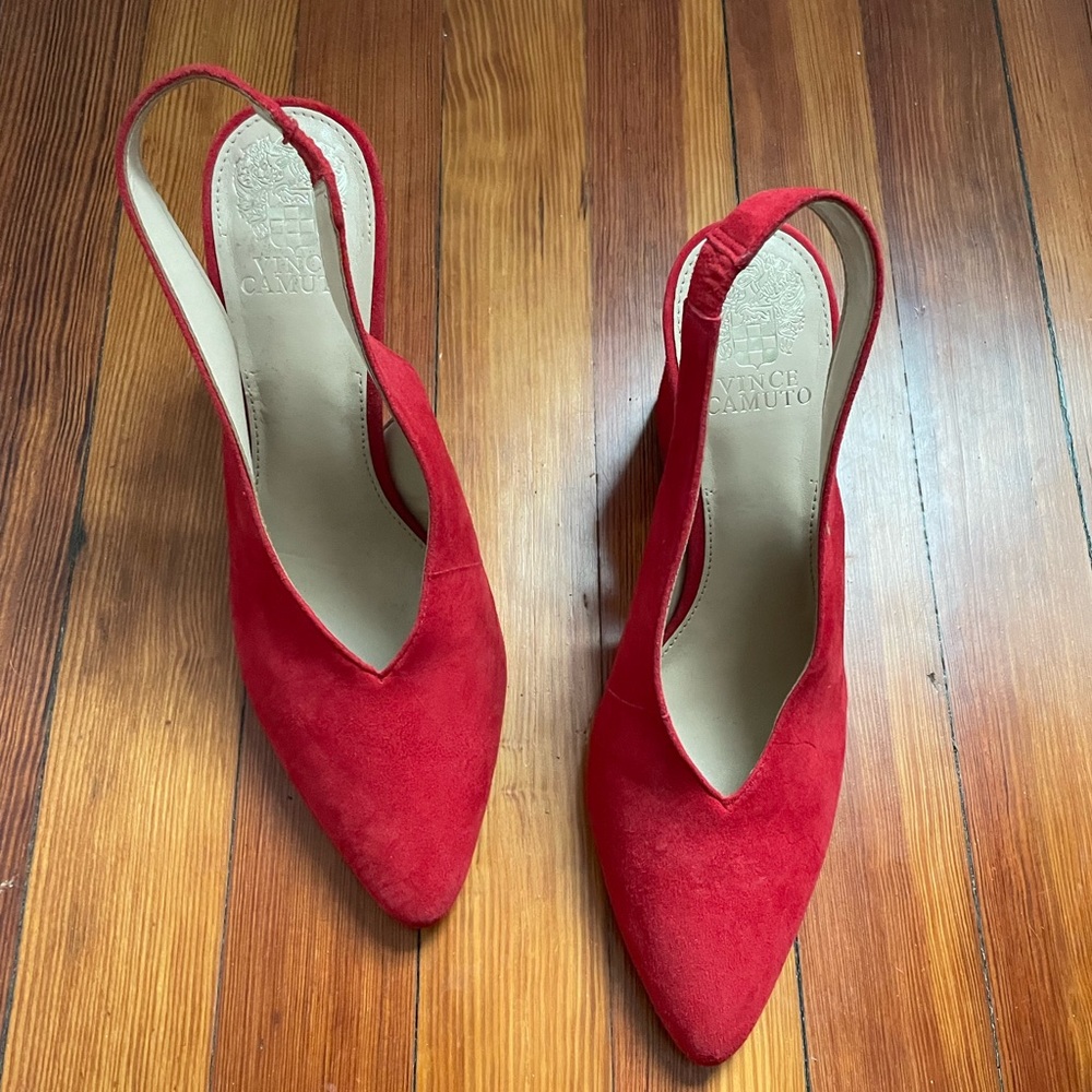 New Vince Camuto red velvet & leather shoes
